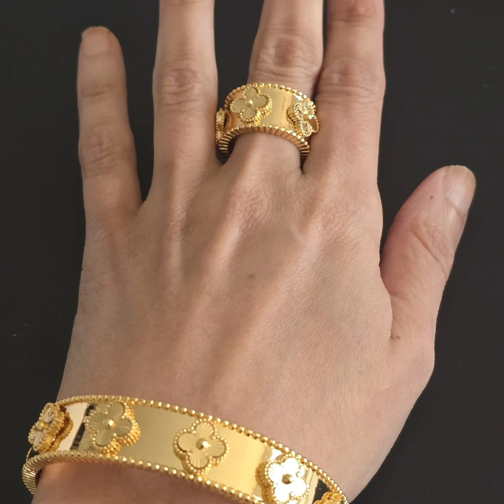 Elegant Gold Floral Bracelet and Ring Set